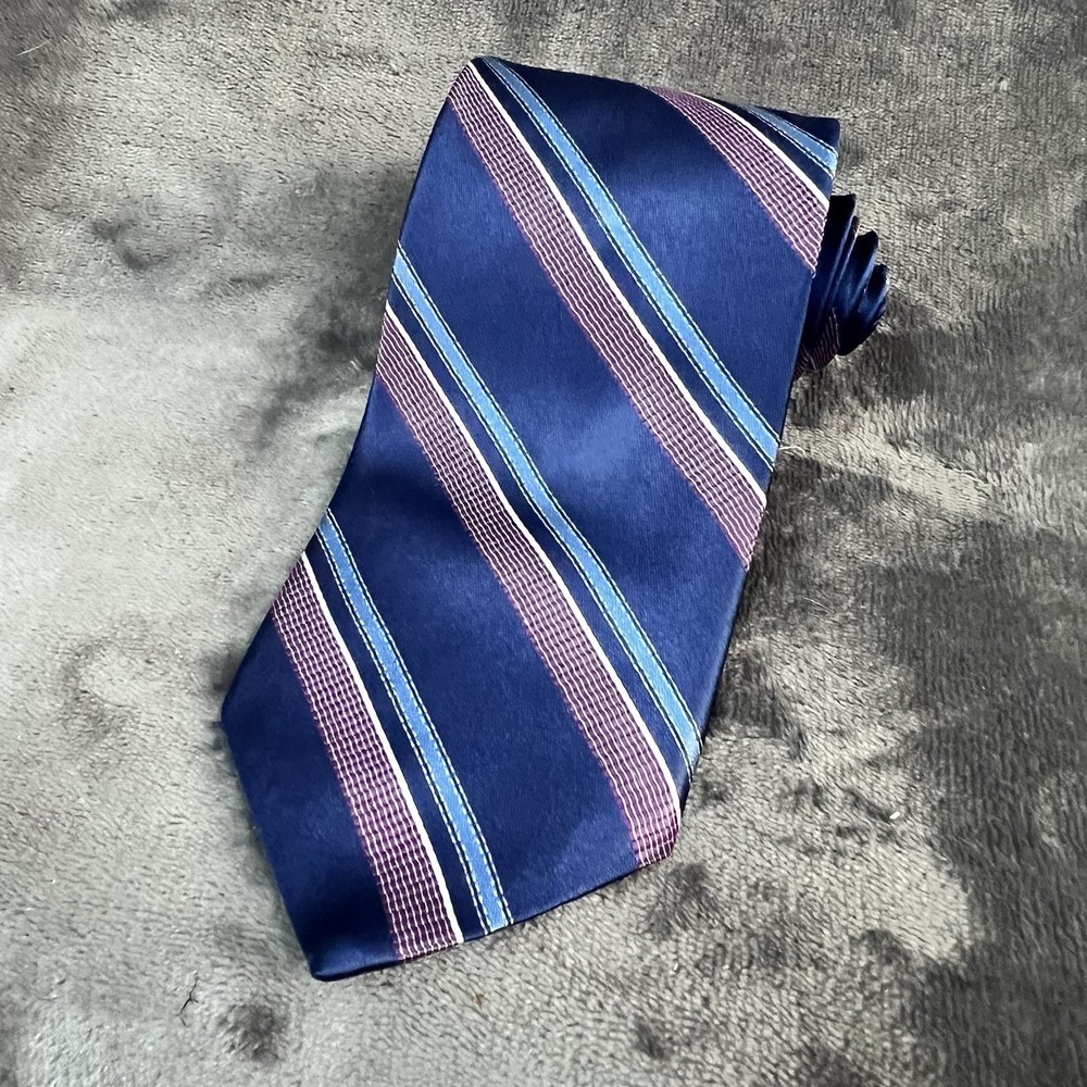 Brooks Brothers Repp Tie Men's Navy Dark Pink Made In USA Striped 3.25" 57"